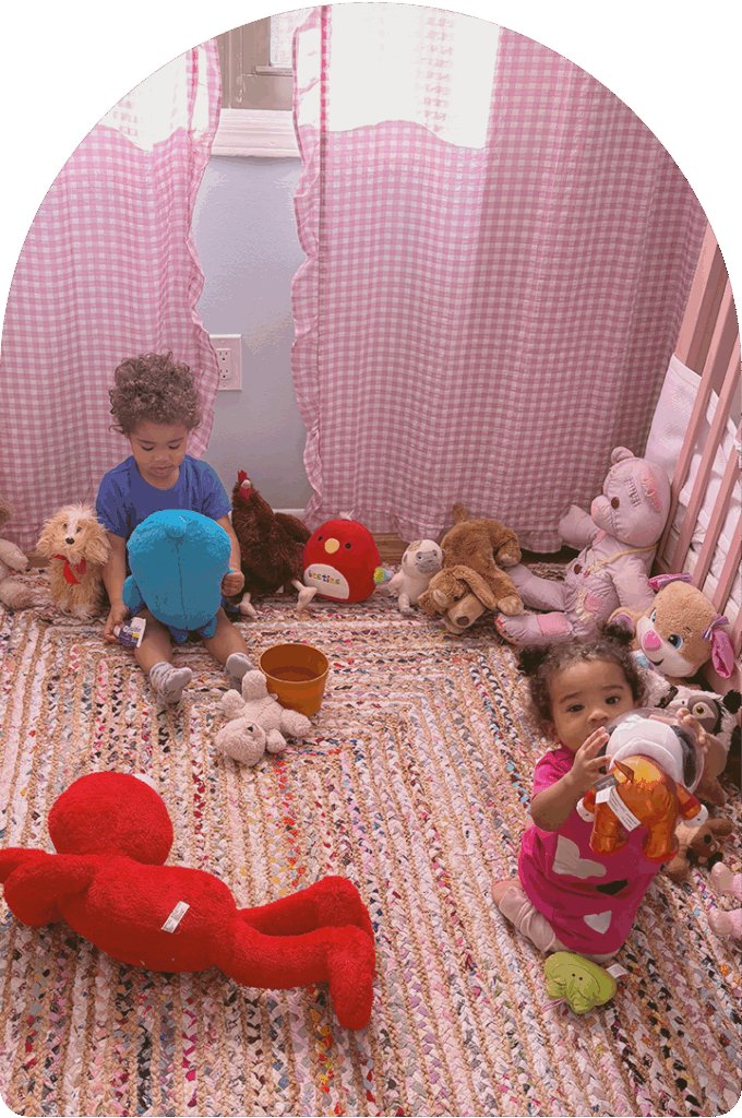 The Javier kids play in their new home.
